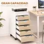 Cajonera Oficina con Ruedas y 5 Cajones Archivador Móvil, para Estudio Salón 40x40x67 cm Blanco y Natural