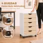 Cajonera Oficina con Ruedas y 5 Cajones Archivador Móvil, para Estudio Salón 40x40x67 cm Blanco y Natural