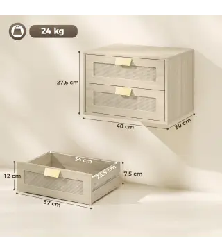 Juego de 2 Mesitas de Noche Flotantes con 2 Cajones con Frente de Ratán Natural para Dormitorio 40x30x27,6 cm Roble