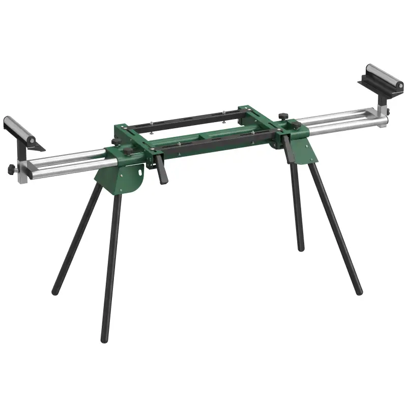 Soporte de Sierra Ingletadora Plegable Universal con 2 Rodillos de Apoyo Altura y Ancho Ajustable Carga 200 kg Verde Soporte de Sierra Ingletadora Plegable Universal con 2 Rodillos de Apoyo Altura y Ancho Ajustable Carga 200 kg Verde