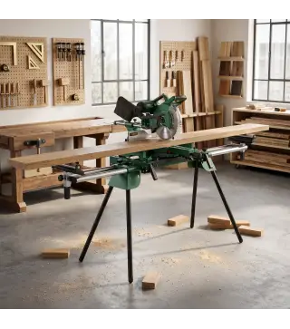 Soporte de Sierra Ingletadora Plegable Universal con 2 Rodillos de Apoyo Altura y Ancho Ajustable Carga 200 kg Verde