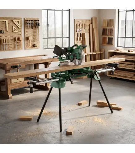 Soporte de Sierra Ingletadora Plegable Universal con 2 Rodillos de Apoyo Altura y Ancho Ajustable Carga 200 kg Verde