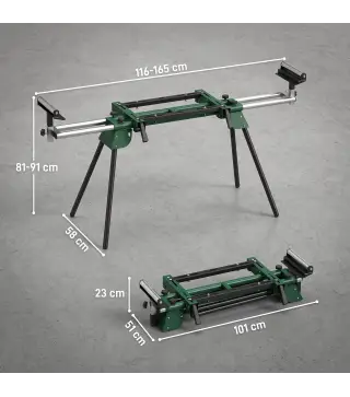 Soporte de Sierra Ingletadora Plegable Universal con 2 Rodillos de Apoyo Altura y Ancho Ajustable Carga 200 kg Verde