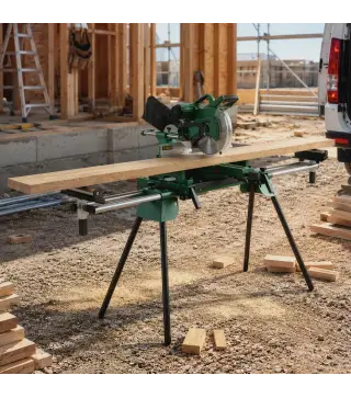 Soporte de Sierra Ingletadora Plegable Universal con 2 Rodillos de Apoyo Altura y Ancho Ajustable Carga 200 kg Verde