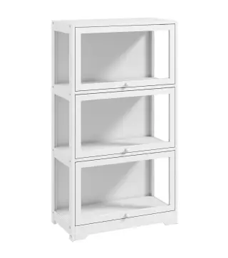 Vitrina Expositora para Colecciones de 3 Niveles con Puertas Abatibles de Acrílico para Figuras 59x30x106 cm Blanco
