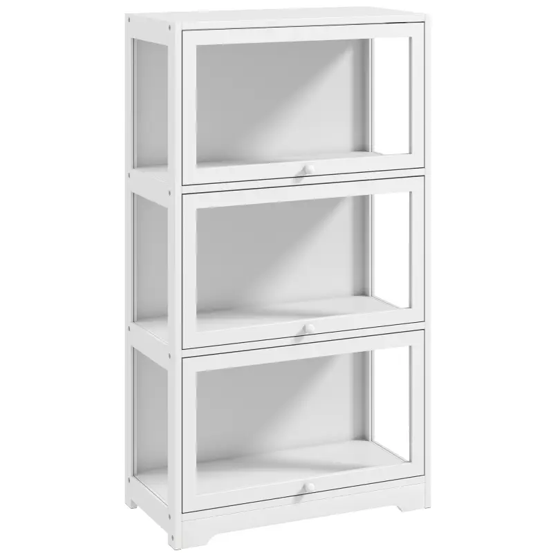 Vitrina Expositora para Colecciones de 3 Niveles con Puertas Abatibles de Acrílico para Figuras 59x30x106 cm Blanco