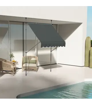 Toldo Manual Retráctil con Manivela 200x120x210-300 cm con Altura Ajustable Impermeable y Anti-UV Gris Oscuro