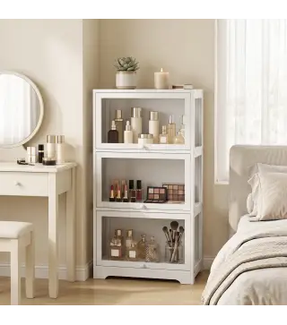 Vitrina Expositora para Colecciones de 3 Niveles con Puertas Abatibles de Acrílico para Figuras 59x30x106 cm Blanco