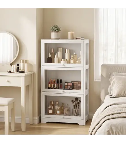 Vitrina Expositora para Colecciones de 3 Niveles con Puertas Abatibles de Acrílico para Figuras 59x30x106 cm Blanco