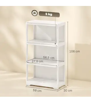 Vitrina Expositora para Colecciones de 3 Niveles con Puertas Abatibles de Acrílico para Figuras 59x30x106 cm Blanco