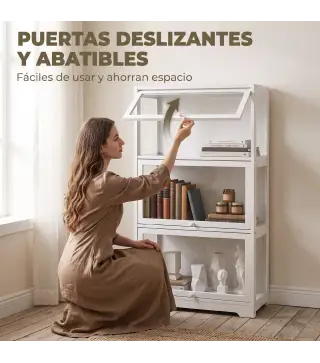 Vitrina Expositora para Colecciones de 3 Niveles con Puertas Abatibles de Acrílico para Figuras 59x30x106 cm Blanco