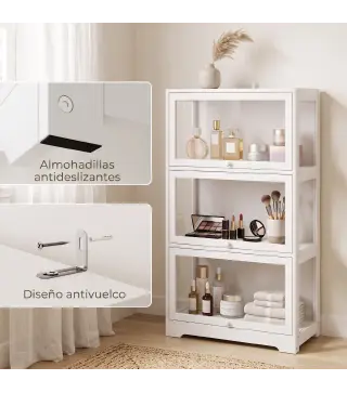 Vitrina Expositora para Colecciones de 3 Niveles con Puertas Abatibles de Acrílico para Figuras 59x30x106 cm Blanco