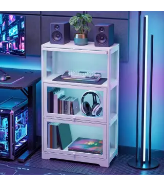 Vitrina Expositora para Colecciones de 3 Niveles con Puertas Abatibles de Acrílico para Figuras 59x30x106 cm Blanco