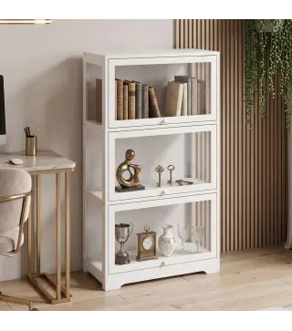 Vitrina Expositora para Colecciones de 3 Niveles con Puertas Abatibles de Acrílico para Figuras 59x30x106 cm Blanco