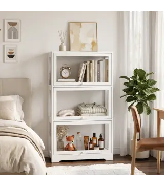 Vitrina Expositora para Colecciones de 3 Niveles con Puertas Abatibles de Acrílico para Figuras 59x30x106 cm Blanco