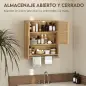Armario de Baño de Pared de Bambú con 2 Puertas de Celosía Estante Abierto y Estante Ajustable Natural Armario de Baño de Pared de Bambú con 2 Puertas de Celosía Estante Abierto y Estante Ajustable Natural
