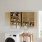 Armario de Baño de Pared de Bambú con 2 Puertas de Celosía Estante Abierto y Estante Ajustable Natural Armario de Baño de Pared de Bambú con 2 Puertas de Celosía Estante Abierto y Estante Ajustable Natural