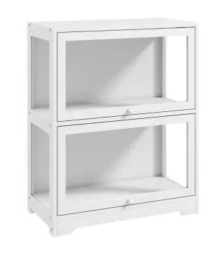 Vitrina Expositora para Colecciones de 2 Niveles con Puertas Abatibles de Acrílico para Figuras 59,5x30x73 cm Blanco