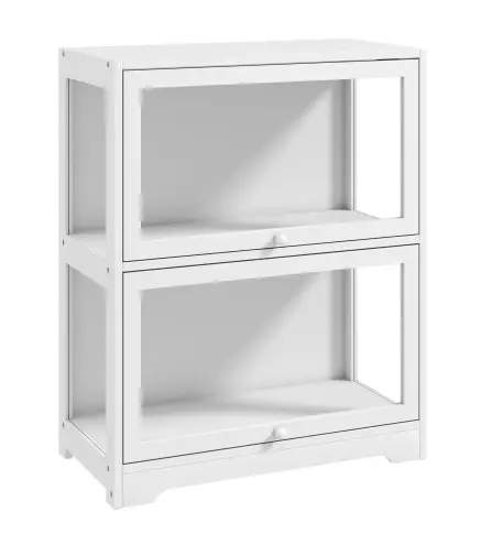 Vitrina Expositora para Colecciones de 2 Niveles con Puertas Abatibles de Acrílico para Figuras 59,5x30x73 cm Blanco