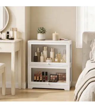 Vitrina Expositora para Colecciones de 2 Niveles con Puertas Abatibles de Acrílico para Figuras 59,5x30x73 cm Blanco
