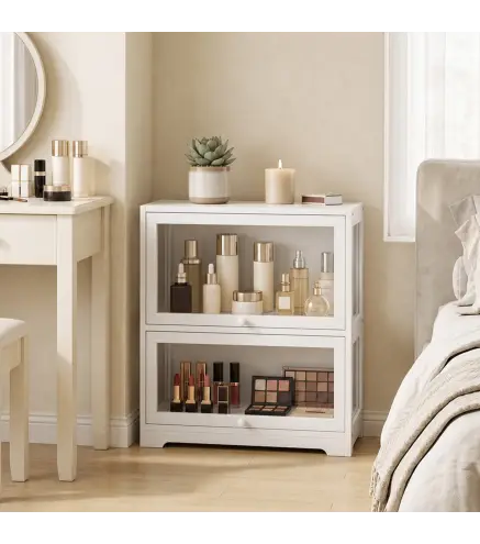 Vitrina Expositora para Colecciones de 2 Niveles con Puertas Abatibles de Acrílico para Figuras 59,5x30x73 cm Blanco