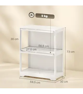 Vitrina Expositora para Colecciones de 2 Niveles con Puertas Abatibles de Acrílico para Figuras 59,5x30x73 cm Blanco