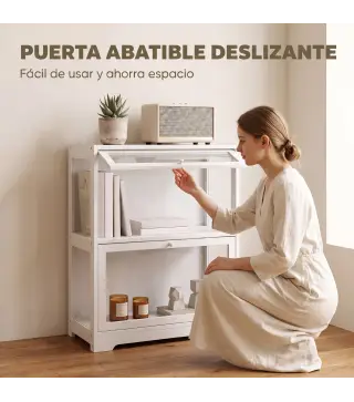 Vitrina Expositora para Colecciones de 2 Niveles con Puertas Abatibles de Acrílico para Figuras 59,5x30x73 cm Blanco