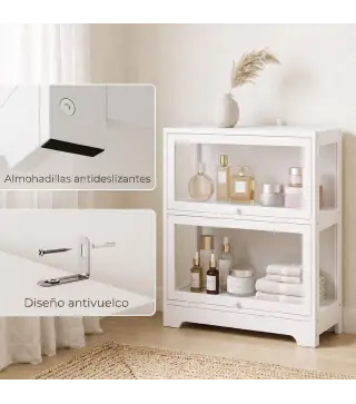 Vitrina Expositora para Colecciones de 2 Niveles con Puertas Abatibles de Acrílico para Figuras 59,5x30x73 cm Blanco