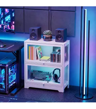 Vitrina Expositora para Colecciones de 2 Niveles con Puertas Abatibles de Acrílico para Figuras 59,5x30x73 cm Blanco