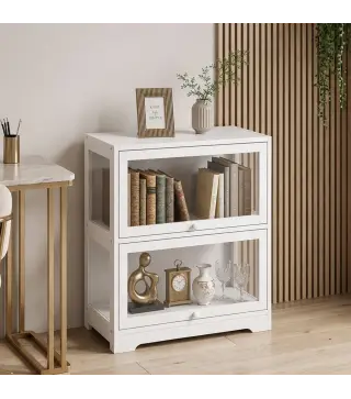 Vitrina Expositora para Colecciones de 2 Niveles con Puertas Abatibles de Acrílico para Figuras 59,5x30x73 cm Blanco