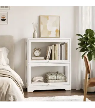 Vitrina Expositora para Colecciones de 2 Niveles con Puertas Abatibles de Acrílico para Figuras 59,5x30x73 cm Blanco