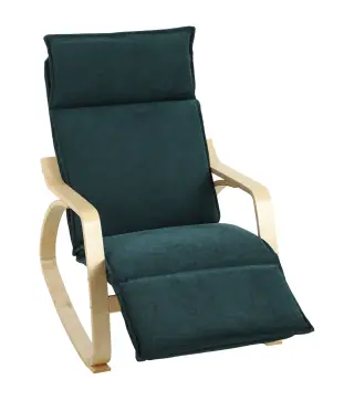 Silla Mecedora con Reposapiés Ajustable en 5 Posiciones Reposabrazos de Madera Acolchado Doble Capa Verde Oscuro