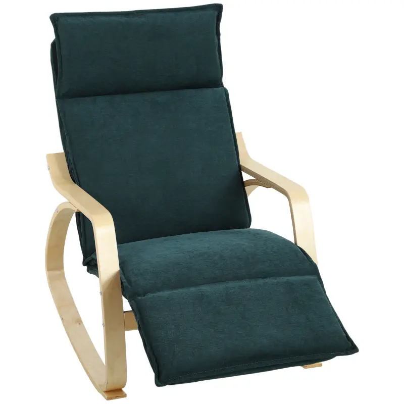 Silla Mecedora con Reposapiés Ajustable en 5 Posiciones Reposabrazos de Madera Acolchado Doble Capa Verde Oscuro Silla Mecedora con Reposapiés Ajustable en 5 Posiciones Reposabrazos de Madera Acolchado Doble Capa Verde Oscuro
