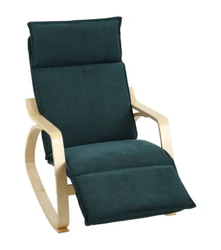 Silla Mecedora con Reposapiés Ajustable en 5 Posiciones Reposabrazos de Madera Acolchado Doble Capa Verde Oscuro