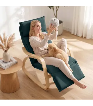 Silla Mecedora con Reposapiés Ajustable en 5 Posiciones Reposabrazos de Madera Acolchado Doble Capa Verde Oscuro