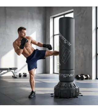 Saco de Boxeo de Pie para Adultos 180 cm con Absorción de Impactos Guantes Base Rellenable de Arena 120 kg o Agua 70 kg