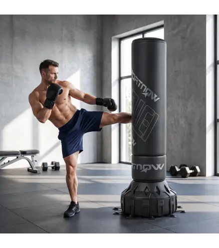 Saco de Boxeo de Pie para Adultos 180 cm con Absorción de Impactos Guantes Base Rellenable de Arena 120 kg o Agua 70 kg