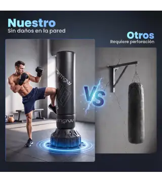 Saco de Boxeo de Pie para Adultos 180 cm con Absorción de Impactos Guantes Base Rellenable de Arena 120 kg o Agua 70 kg