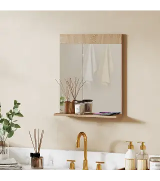 Espejo de Baño de Pared con Estante Abierto Espejo para Entrada Pasillo 50x12x60 cm Roble