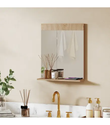 Espejo de Baño de Pared con Estante Abierto Espejo para Entrada Pasillo 50x12x60 cm Roble