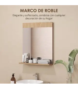 Espejo de Baño de Pared con Estante Abierto Espejo para Entrada Pasillo 50x12x60 cm Roble