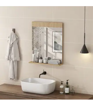 Espejo de Baño de Pared con Estante Abierto Espejo para Entrada Pasillo 50x12x60 cm Roble