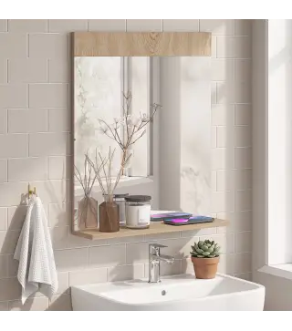 Espejo de Baño de Pared con Estante Abierto Espejo para Entrada Pasillo 50x12x60 cm Roble