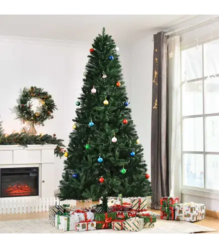 Árbol de Navidad Artificial 240 cm con 1499 Ramas con 2 Tipos de Puntas Decoración Navideña de Interior Verde