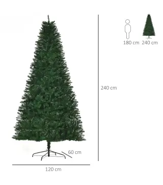 Árbol de Navidad Artificial 240 cm con 1499 Ramas con 2 Tipos de Puntas Decoración Navideña de Interior Verde