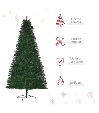 Árbol de Navidad Artificial 240 cm con 1499 Ramas con 2 Tipos de Puntas Decoración Navideña de Interior Verde