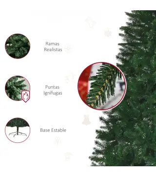 Árbol de Navidad Artificial 240 cm con 1499 Ramas con 2 Tipos de Puntas Decoración Navideña de Interior Verde