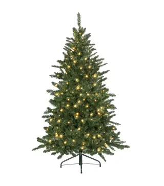 Árbol de Navidad Artificial 150 cm con 220 Luces LED 588 Ramas y Patas de Metal Árbol Navideño para Interior Verde