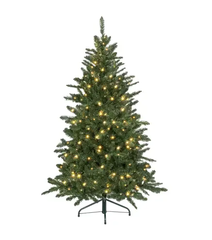 Árbol de Navidad Artificial 150 cm con 220 Luces LED 588 Ramas y Patas de Metal Árbol Navideño para Interior Verde