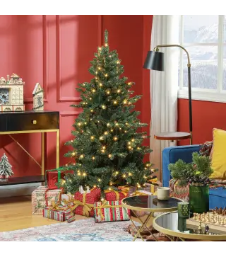 Árbol de Navidad Artificial 150 cm con 220 Luces LED 588 Ramas y Patas de Metal Árbol Navideño para Interior Verde